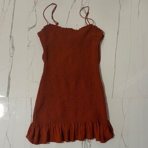 Abercrombie Rust Orange Smocked Dress with Ruffle Hem